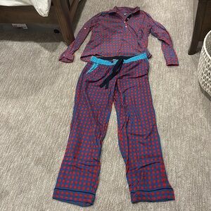 Aerie two piece pajama set, pink and blue checkered. Long sleeve, m pants: L top